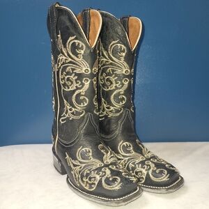 Agave‎ Boots Cowboy Western Women's Size 5.5 Black Gold Beading Leather